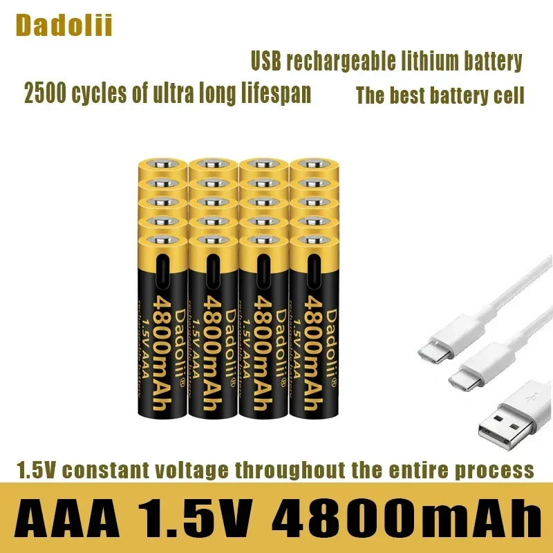 2025 بطارية ليثيوم أيون أصلية جديدة قابلة لإعادة الشحن عبر USB، بطارية AAA 1.5 فولت، 4800 مللي أمبير/ليثيوم أيون، لعبة، مشغل MP3، لوحة مفاتيح