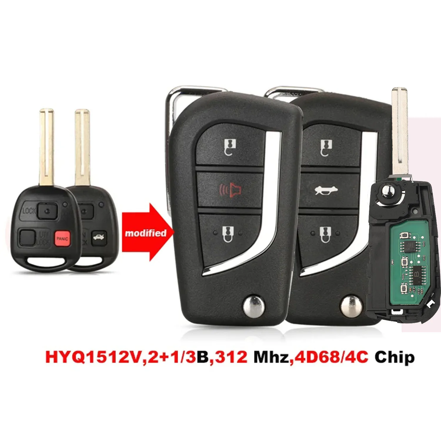 jingyuqin 3buttons For Lexus ES300 FJ GX470 HYQ1512V LX470/570 RX300 GS300 IS200 Car Key 312Mhz 4D68/4C Chip