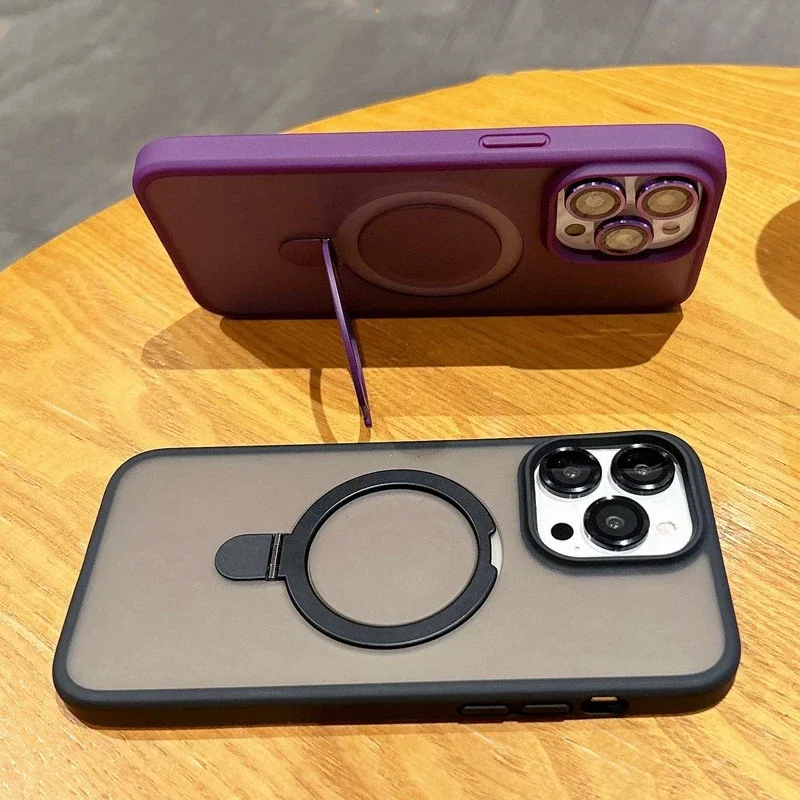 حافظة لهاتف Magsafe لاسلكية بمسند مغناطيسي لهاتف iPhone 15 14 Plus 13 12 11 Pro Max غطاء شفاف غير لامع مقاوم للصدمات