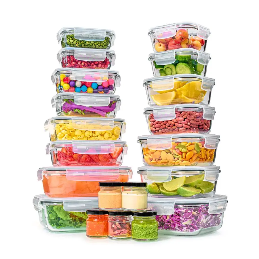 

Set Glass Food Storage Containers amp Bowls with Airtight Lids Leakproof BPAFree Meal Prep Airtight Stackable Lunch Boxes, Kitch