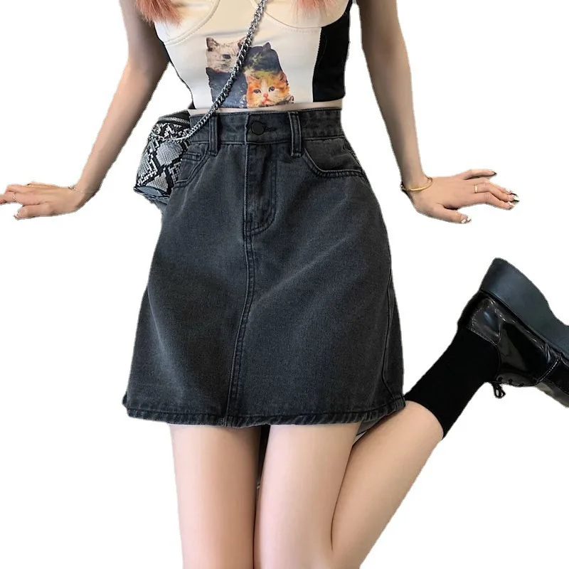 Minigonna in denim snellente a vita alta Gonna a linea A Gonna longuette piccola versatile estiva