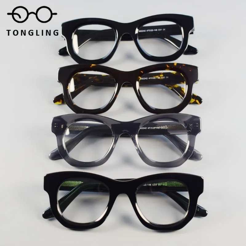 New High-Quality Fashionable Men Handcrafted Premium Acetate Retro Women Classic Thick-Framed Personalized Oval Spectacle Frames