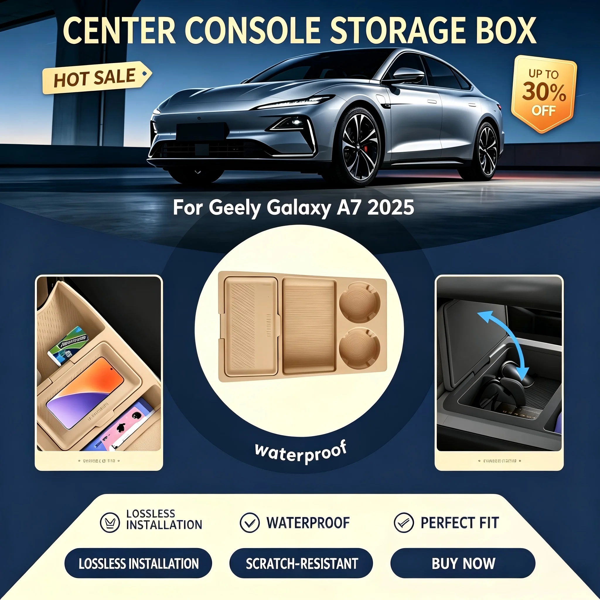 Silicone Lower Center Console Storage Organizer Tray With Sunglasses Holder Auto Accessories For GEELY Galaxy A7 2025