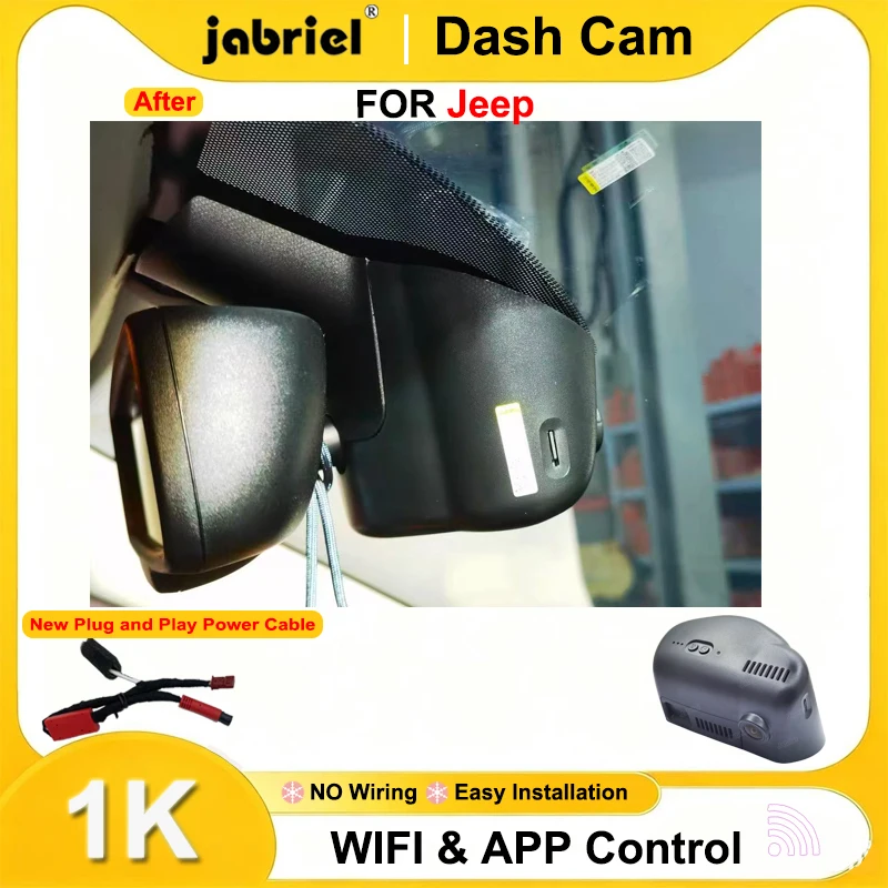 Jabriel HD 1080P Wifi Dash Cam for Jeep Cherokee 2013 2014 2015 2016 2017 2018 2019 2020 2021 for Jeep Dodge for Jeep Chrysler