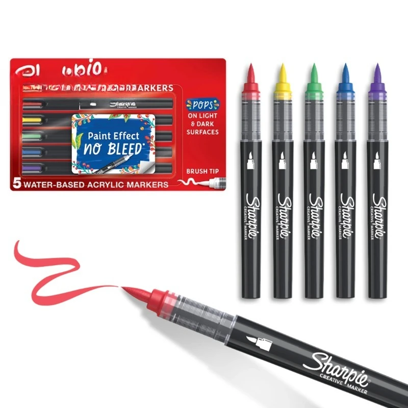 

NEW PRODUCT EXPLOSION Creative Markers, Water-Based Acrylic Markers, Brush Tip, Assorted Colors, 5 Count HOT SELLIG QUALITY