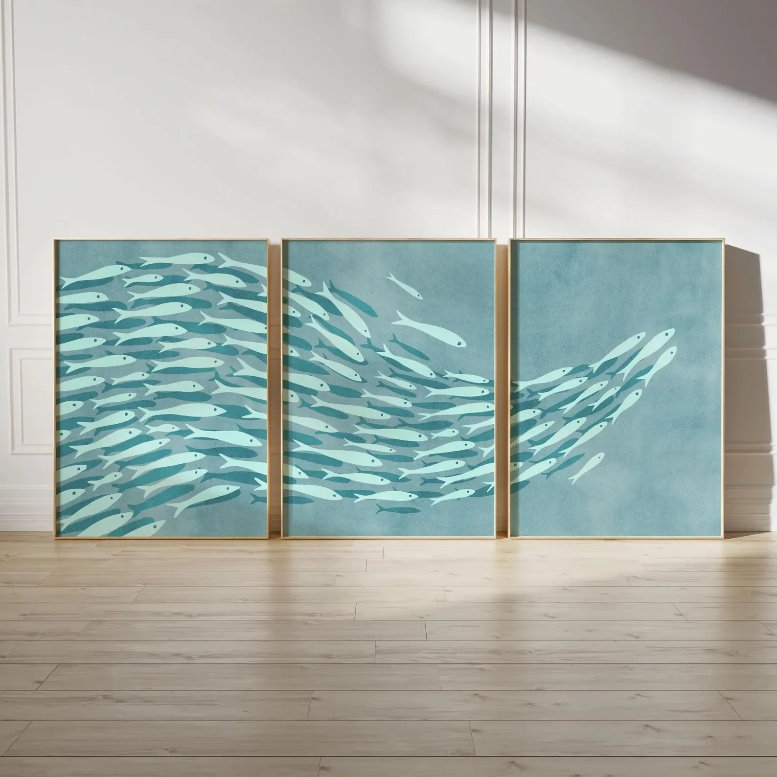 Juego de 3 Cuadros Decorativos sin Marco, con Diseño de Pezón, Arte Mural Costero Azul, Decoración Náutica para el Hogar, Estilo Boho
