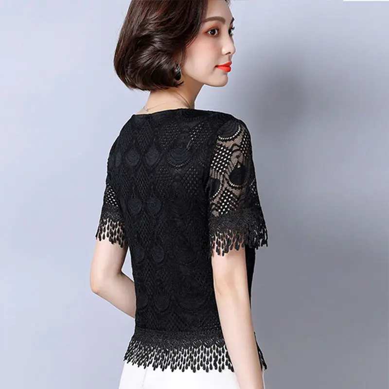 

Маленький ароматный стиль, кружевная женская летняя рубашка с короткими рукавами, новая полая однотонная шифоновая рубашка с кисточками, короткая рубашка с половиной рукавов, топ