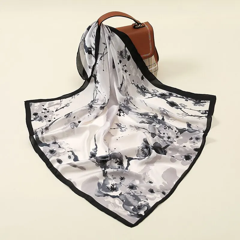 Printed Square Silk Scarf Women Floral Satin Shawls Fashion Hairband Bandana Summer Neck Sunscreen Accessories 70*70cm