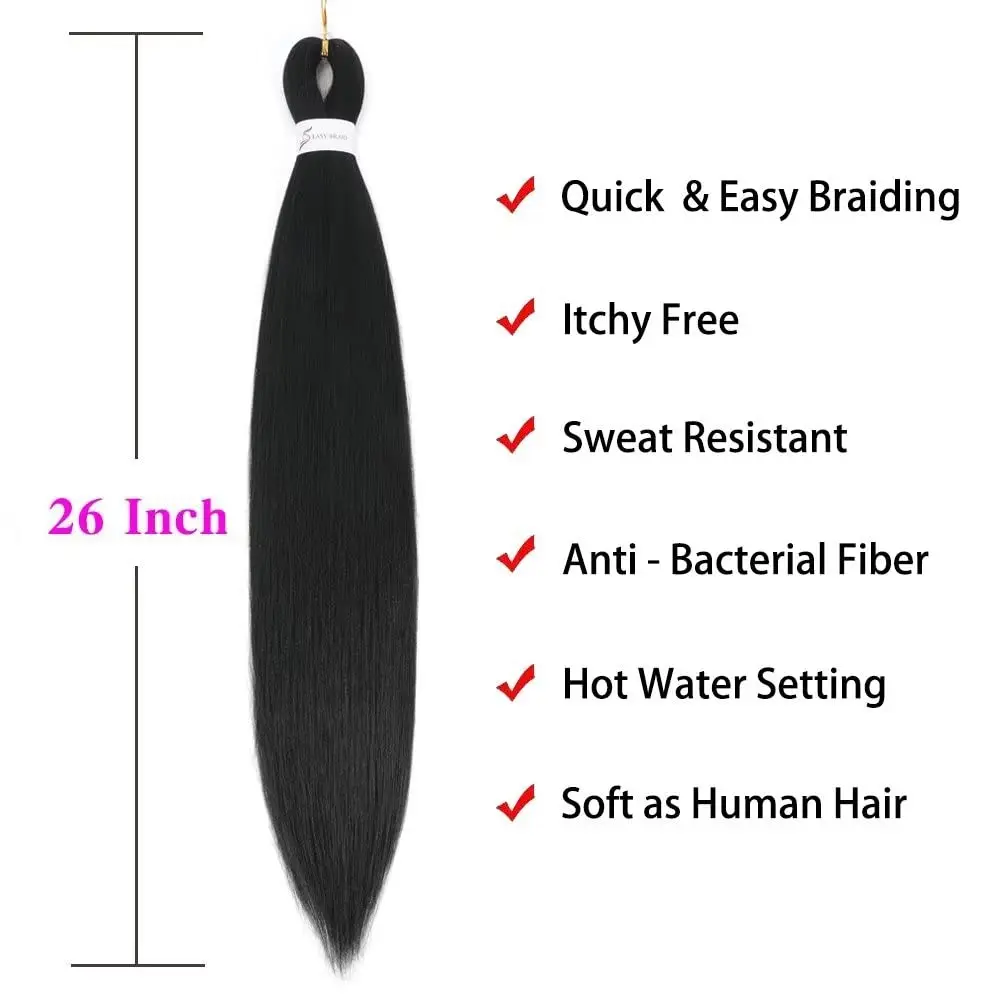 Cabelo pré-esticado trança, fácil trança, fibra sintética, fácil trança, ajuste de água quente, Professional Soft Yaki textura