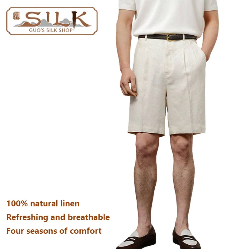 

High-end Natural Pure Linen Men's Five-Piece Pants - Summer Outdoor Leisure Shorts Cool and Comfortable, Skin-Friendly