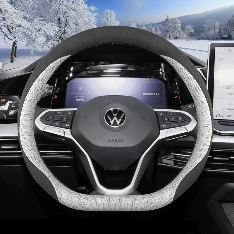 

Leather Car Steering Wheel Cover for Volkswagen Id4 Polo Atlas Tigua Tayron Caddy Taigo T Cross 2015 - 2025 2026 VW Accessories