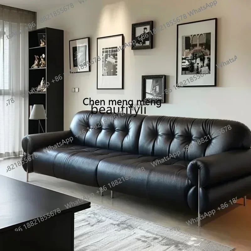 X  S8617French retro cloud sofa living room straight row three-person black high-footed sofa