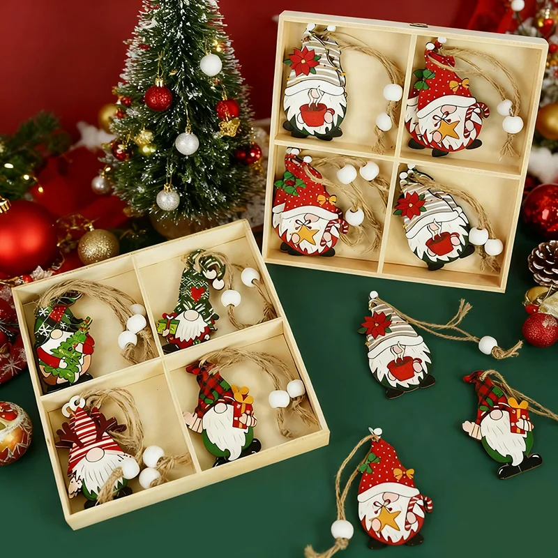 

12pcs Christmas Gnome Wooden Pendant Xmas Tree Hanging Ornaments 2025 Navidad Party Decoration for Home 2026 New Year Kids Gift