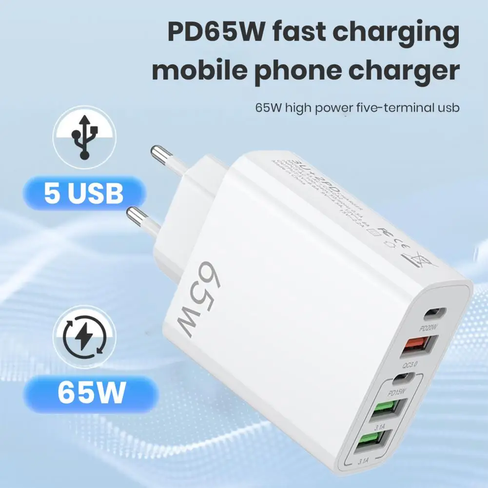 Wall Charger Block Dual Port Usb Wall Charger with Fast Charging Technology for Iphone Devices 65w Pd Power Adapter Brick Eu