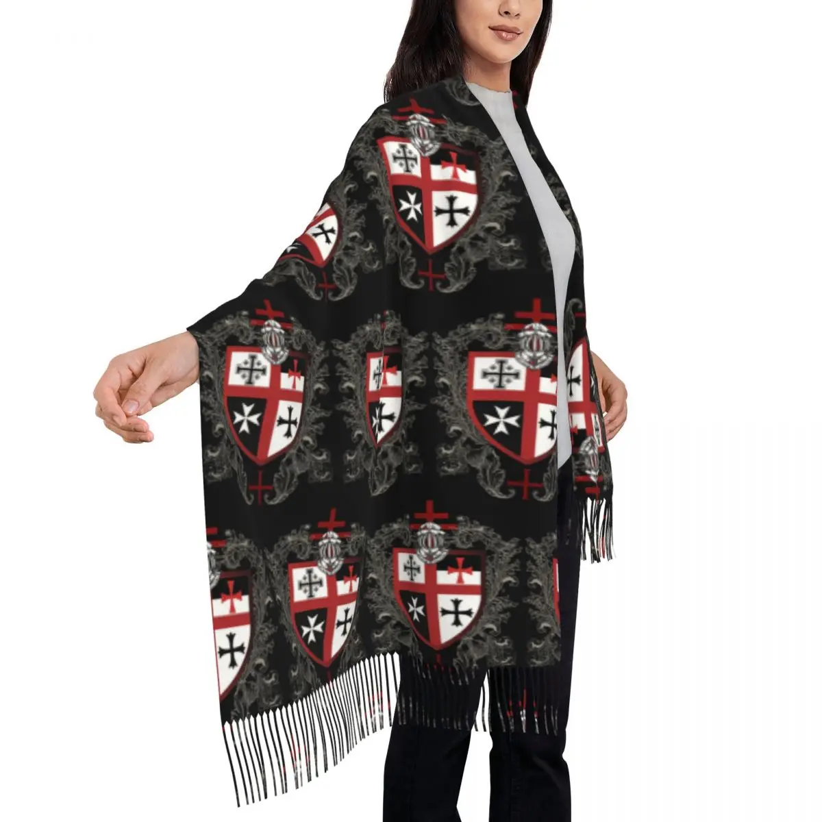 فرسان الهيكل الصليب درع رمز القرون الوسطى السيف شعار النظام السري وشاح شرابة الأوشحة شالات ويلتف شال كبير التفاف