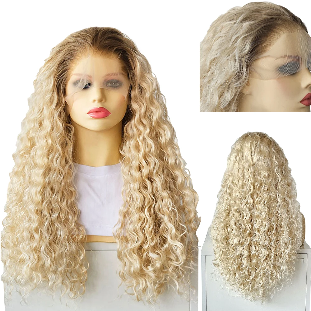 

18-26 Inch Golden-Brown Small Curly Hair, 13x4 Front Lace Synthetic Hair, Suitable For Women'S Halloween Hand-Woven Wigs