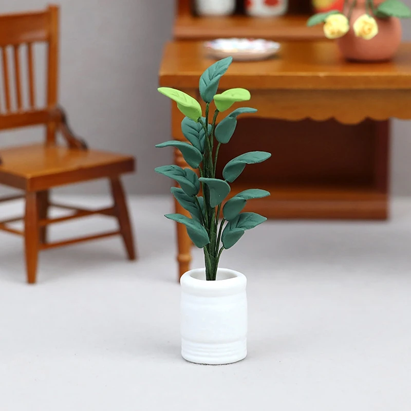 

1:12 Dollhouse Miniature Potted Tree Plant Green Leafed Bonsai Garden Decor Toy Doll House Accessories