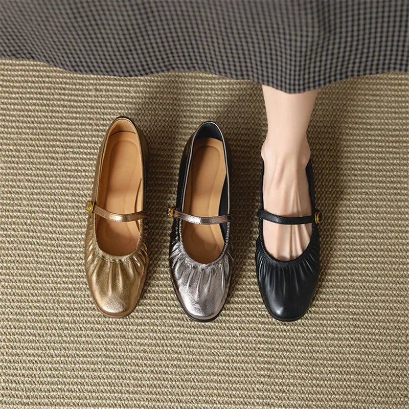

Новая весенне-осенняя женская обувь из натуральной кожи, туфли Мэри Джейн, женские туфли с круглым носком, модные лаконичные женские туфли-лодочки на низком каблуке