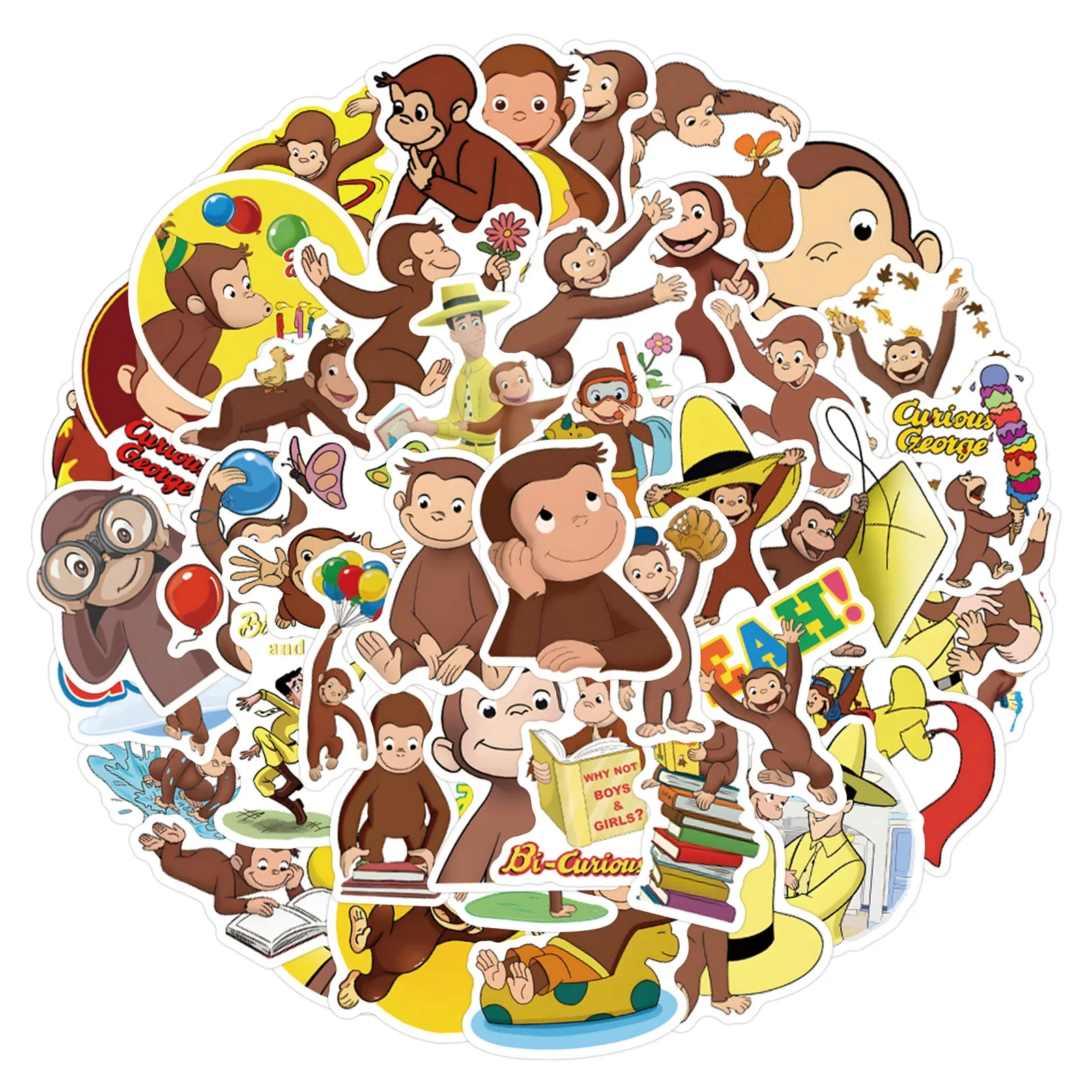 60 uds lindo curioso George Anime pegatinas de grafiti mono divertido calcomanía de dibujos animados cuaderno teléfono guitarra monopatín juguete clásico para niños