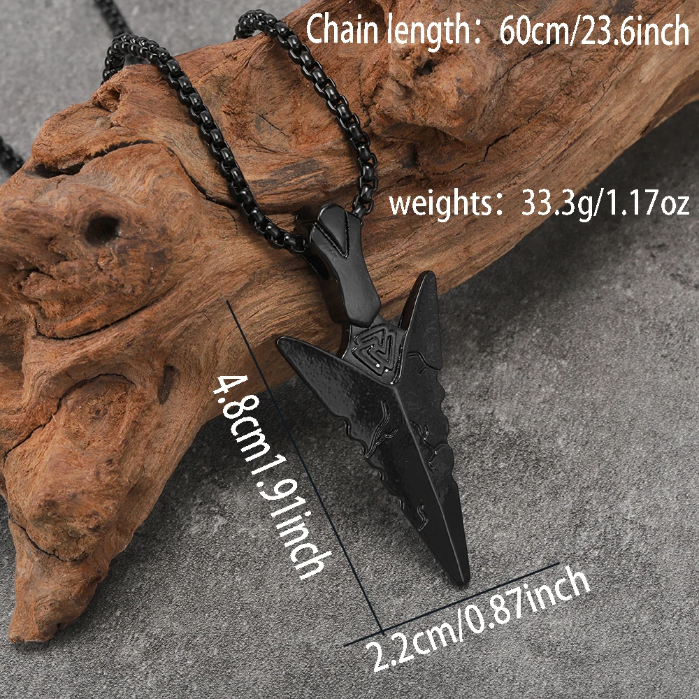 Viking Spearhead Rune Pendant Necklace – Vintage Distressed Punk-Style Streetwear Necklace – Festive Gift