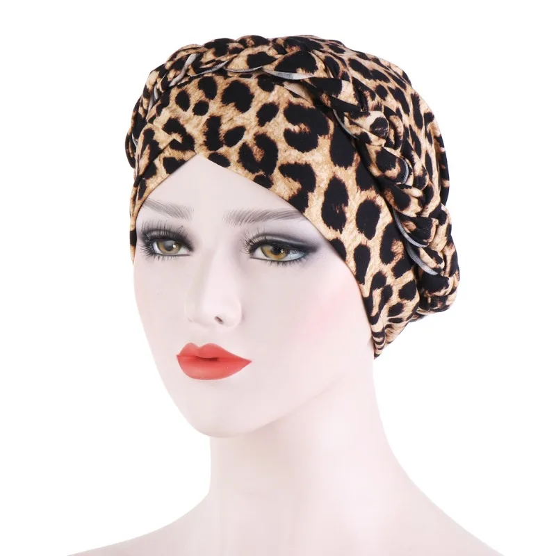 2026Women'S Twisted Print Leopard Textured Brushed Milk Silk Headband Hat Floral Cloth Short Braid Fried Dough Twists Baotou Hat