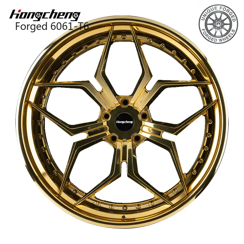 

New model of 26Custom 2 Piece Forged 17 18 19 20 21 22 24 Inch 5*112 5*120 Gold Finish Alloy Wheel Rims Deep Dish Wheels for