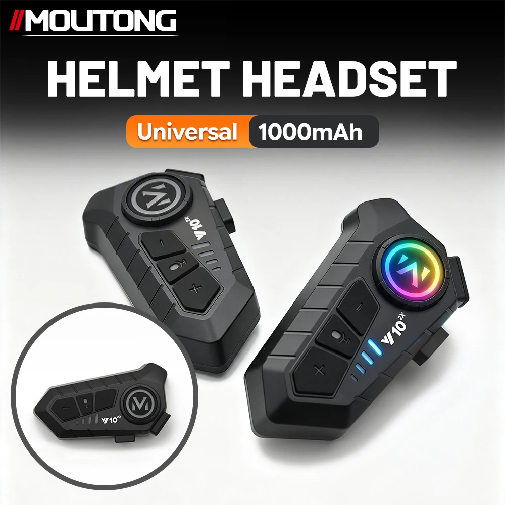Y10‑2X 1/2Pcs Motorcycle Helmet Bluetooth Headset,1000mAh Long Standby,MP3,IPX6 Waterproof,Wireless Hands‑Free Intercom
