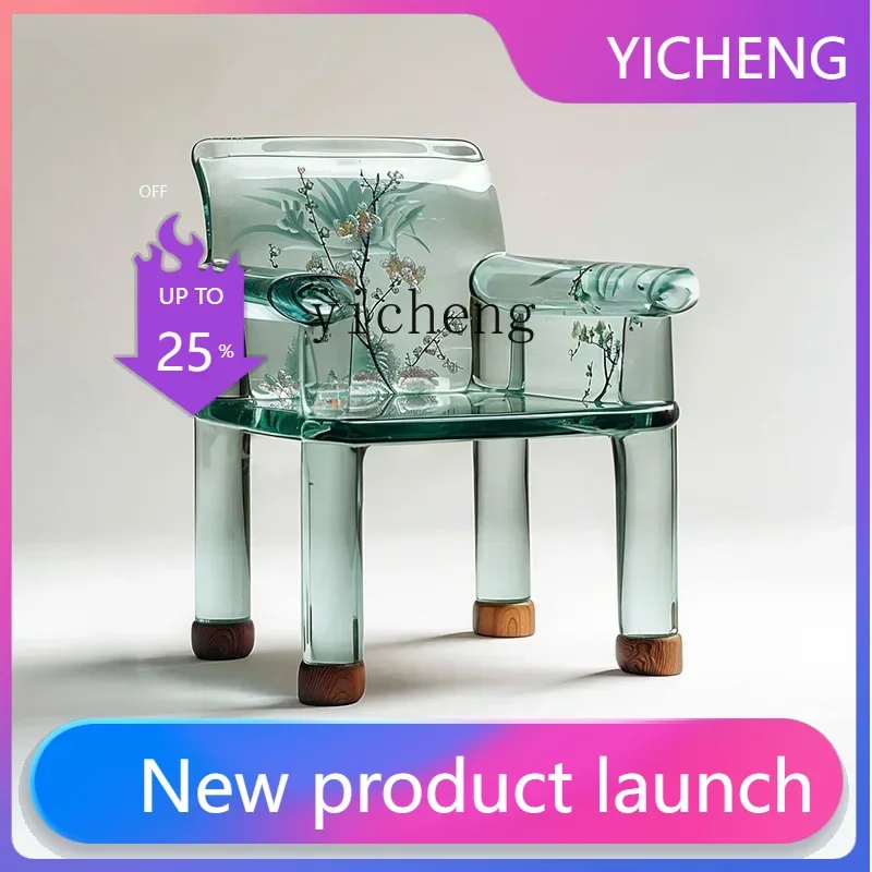 

New Chinese Chair Transparent Resin Tea Table Official Hat Armrest Taishi Chair Art