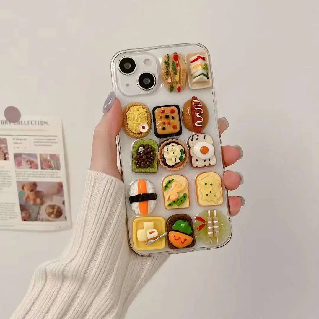 Japanese 3D Snack Food Epoxy Phone Case For iPhone 11 12 Mini 13 Pro Max X XR XS 7 8 Plus Funny Cute Clear Soft Back Cover Coque