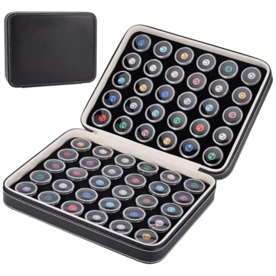 60 Pcs Closeable Gemstone Collection Storage Box with Foam Insert 1.2x0.6 Inch Plastic Gem Jars Display Tray Set for Loose Diam