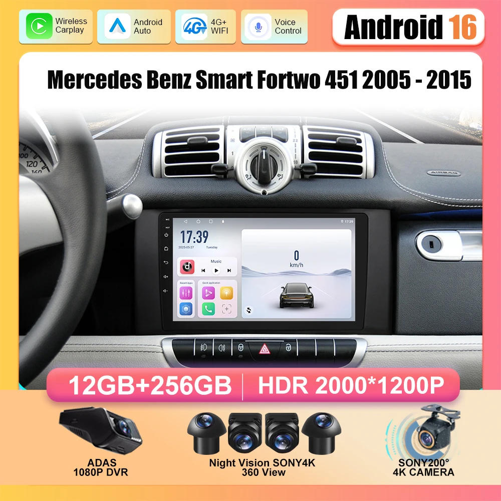 

Для Mercedes Benz Smart Fortwo 451 2005-2015 Автомобильный аудиоплеер Carplay Android Auto 8-ядерный автомагнитный навигационный GPS автомобильный радиоприемник