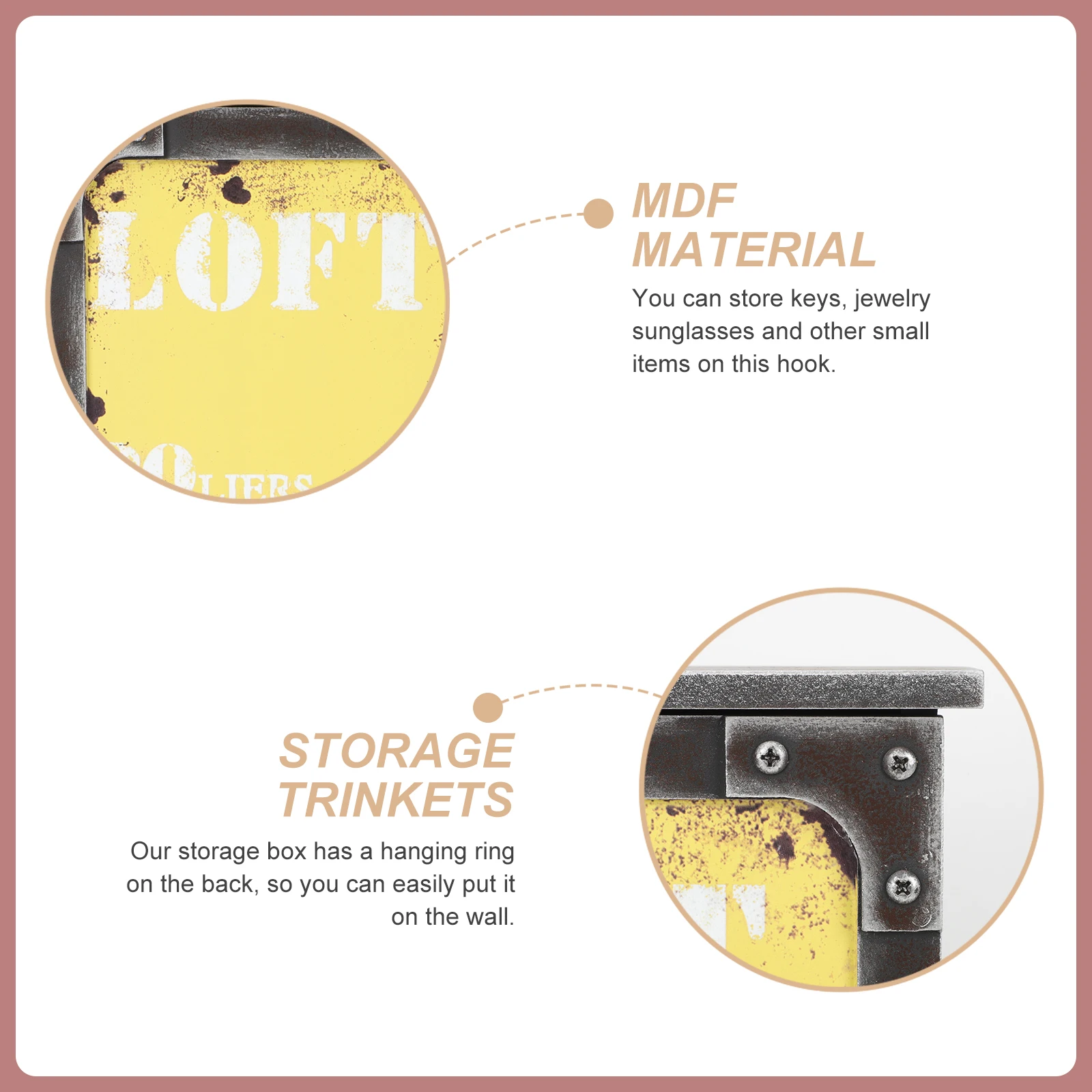 Retro Wooden Box Vintage Key Storage Holder Wall Mount Key Rack Yellow Entry Trinket Boxes Keys Hanging Organizers