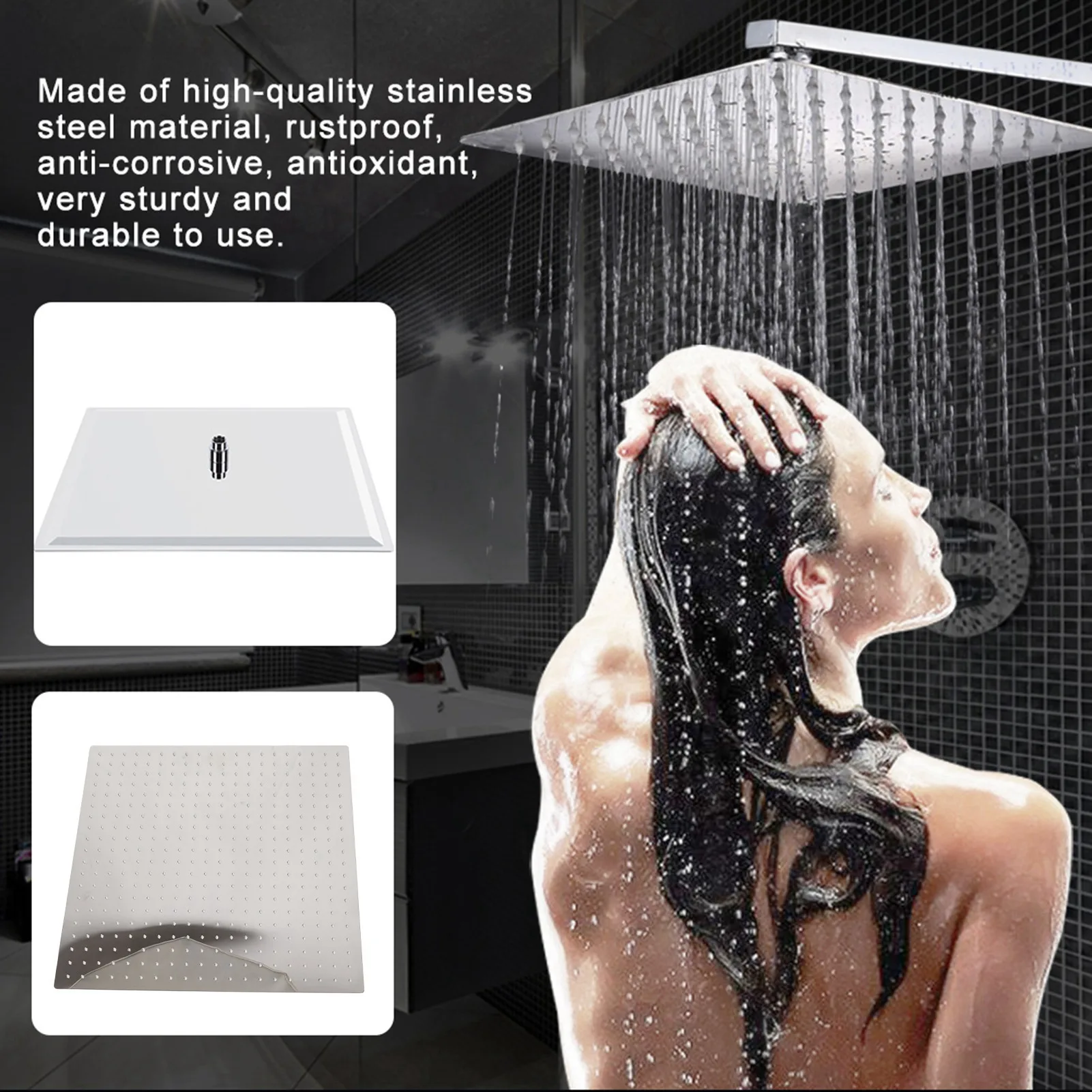 

20" G1/2 Thread Modern Style Stainless Steel Square Rain Shower Head Rainfall Bathroom Top Sprayer