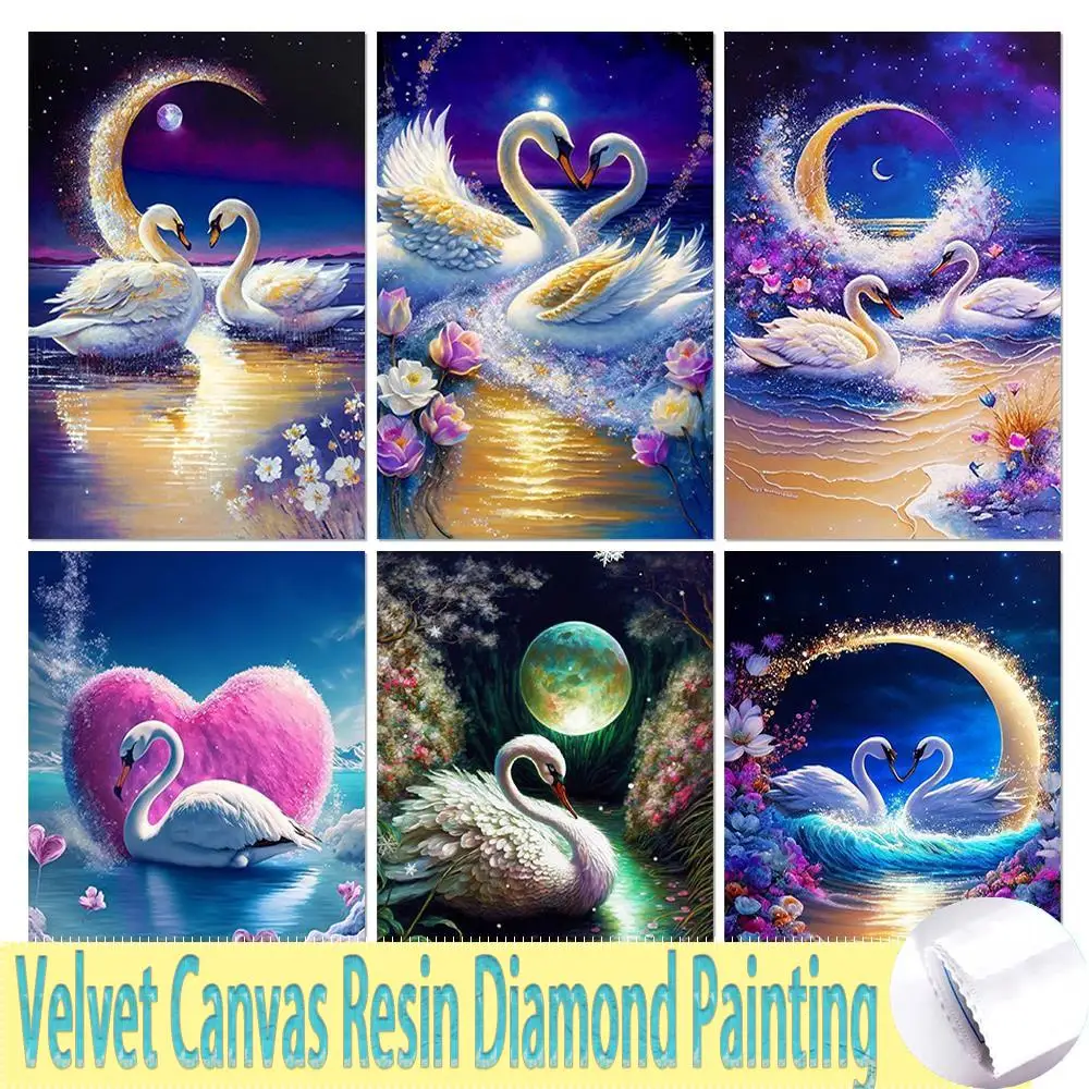 5D Velvet Canvas Resin Diamond Painting Fantasy Swan Mosaic Embroidery Animal Diamond Embroidery Rhinestone Diy Wall Home Decor