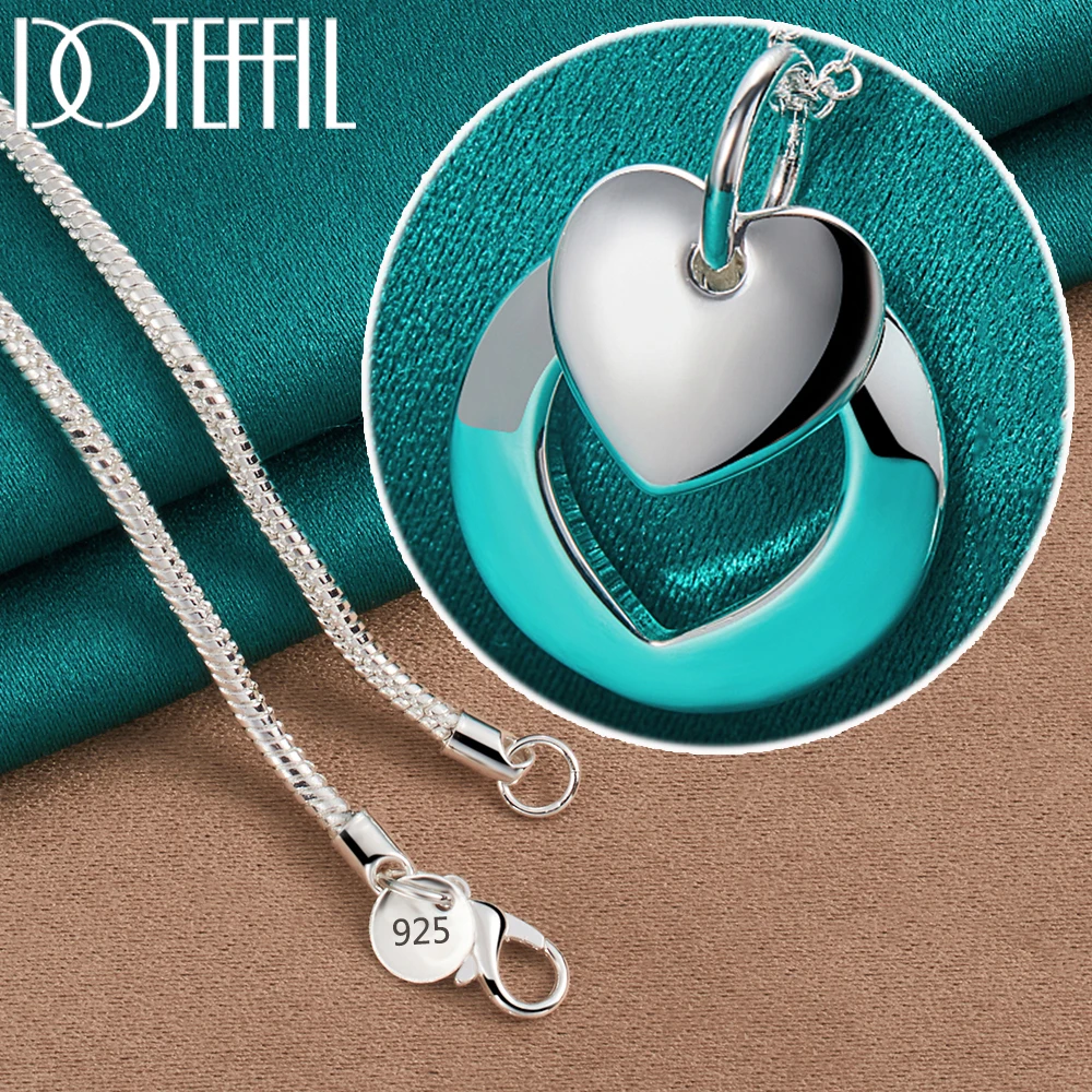 DOTEFFIL 925 Sterling Silver Heart Round Pendant Necklace 18-30 Inch Chain For Woman Man Wedding Engagement Party Charm Jewelry