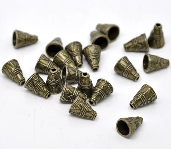 60pcs Handmade Spacer Beads Cone Antique Bronze Color Carved Metal Loose Beads DIY Necklace Jewelry Findings About 11mm x 9mm