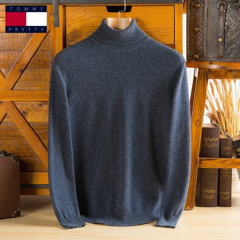 2024 100% Pure Cashmere Wool Turtleneck Sweaters For Men Pullover 2023 Autumn Winter Soft lightweight Warm Knitted Sweater Pull