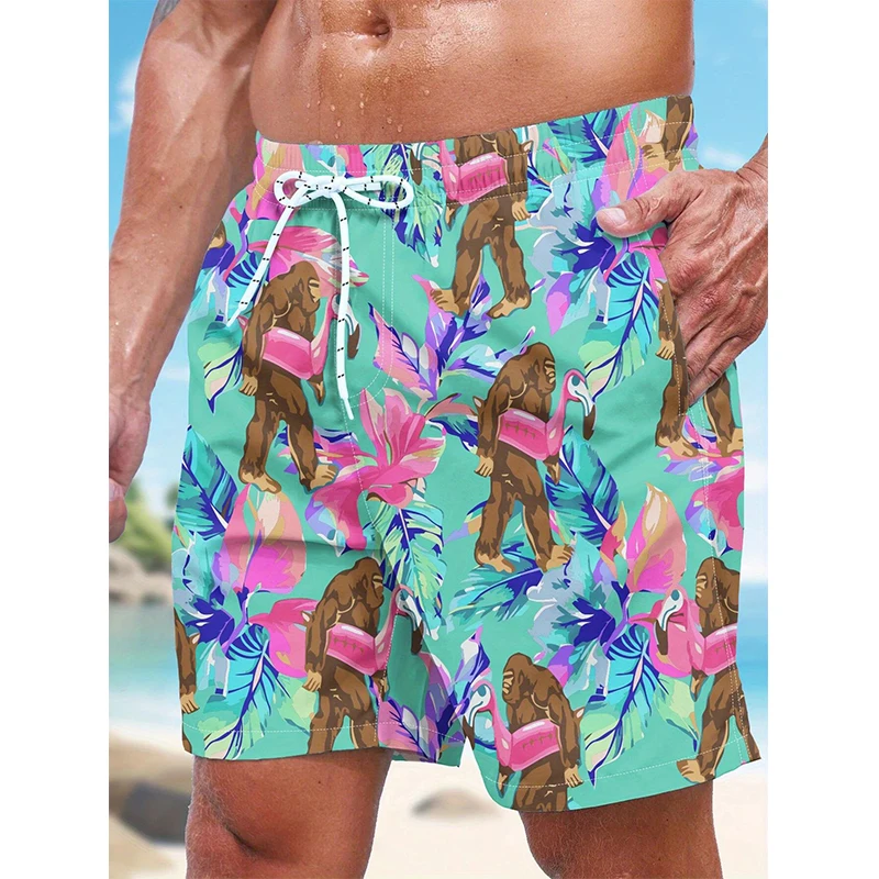 Funny Gorilla Flamingo Beach Shorts Swimwear 3D Print Men's Oversized Surfing Board Pants Holiday Swimsuits Trunks Man Clothing