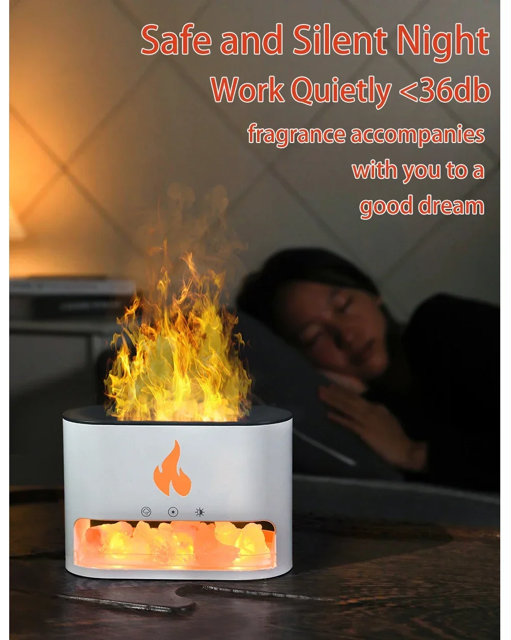 7 Farben Flammen aroma Vulkan Luftbe feuchter ätherisches Öl Diffusor für zu Hause neue Kamin Luftbe feuchter Kristall Salz Stein Feuer Lampe – Detail 4