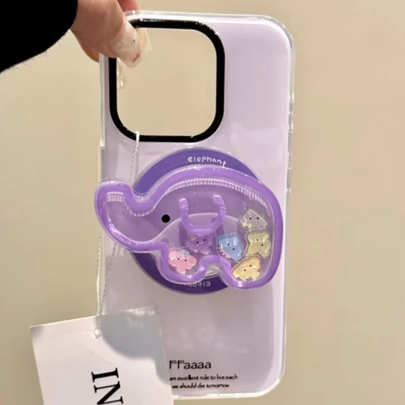 Cute Cartoon Elephant Quicksand Shake for Magsafe Griptok Holder Phone Finger Ring Stand Support for IPhone 17 Girl Bracket - view 6