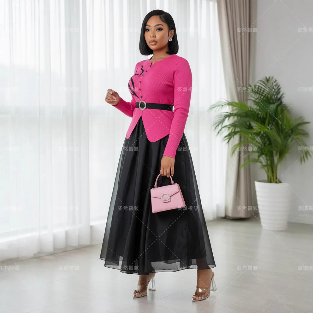 

2025 Autumn Women's Clothing Slim Dress Set Miyake Pleated Long-sleeved French Dress High-end Two-piece Sets