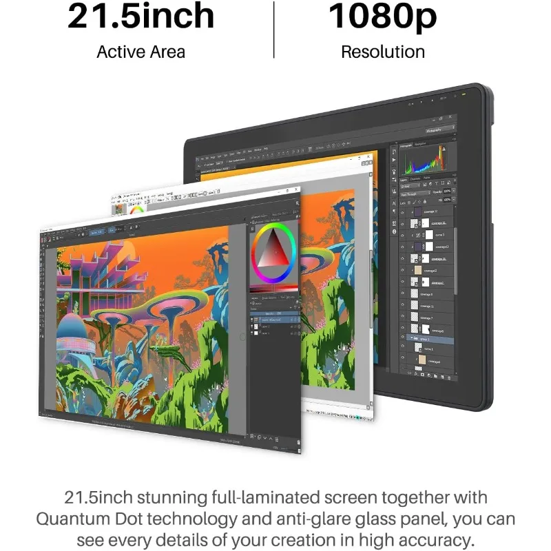 Kamvas 22 Plus QLED Drawing   sRGB Tilt,  Tablet for Artist & Designer, Work with Mac, Windows, Linux & Android Black