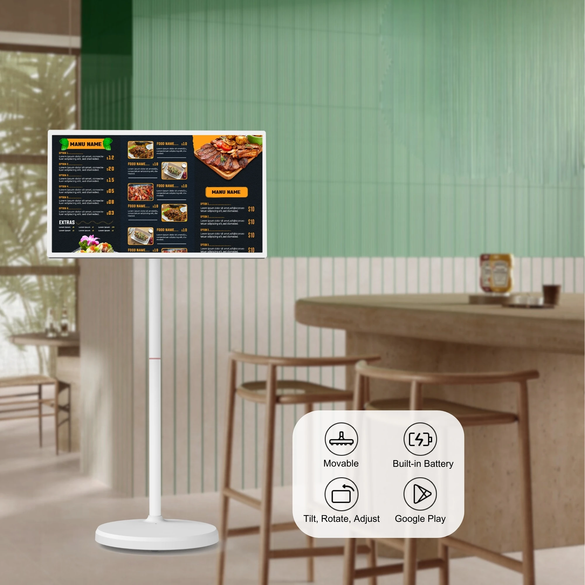 

Android 13 Smart 32 дюйма FHD с сенсорным экраном, белая дополнительная камера на колесе, подвижная для торговых центров в розничных магазинах