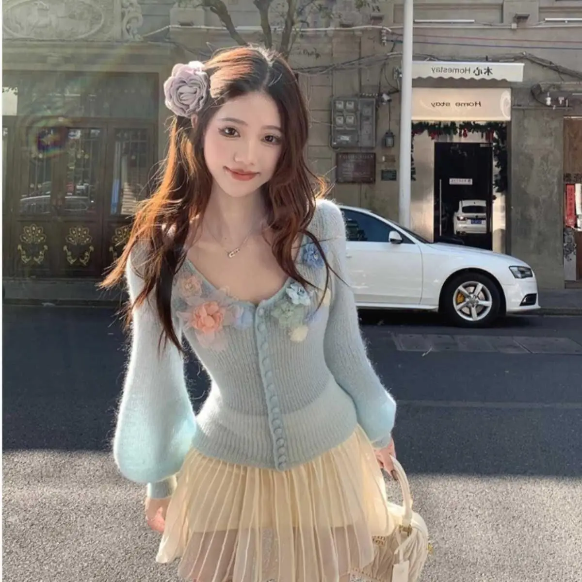 Maglioni Maglioni Cardigan Donna Illusione Fine Nastro allentato Finiture aderenti Stile francese Elegante Chic Romantico Femminile Delicato OL