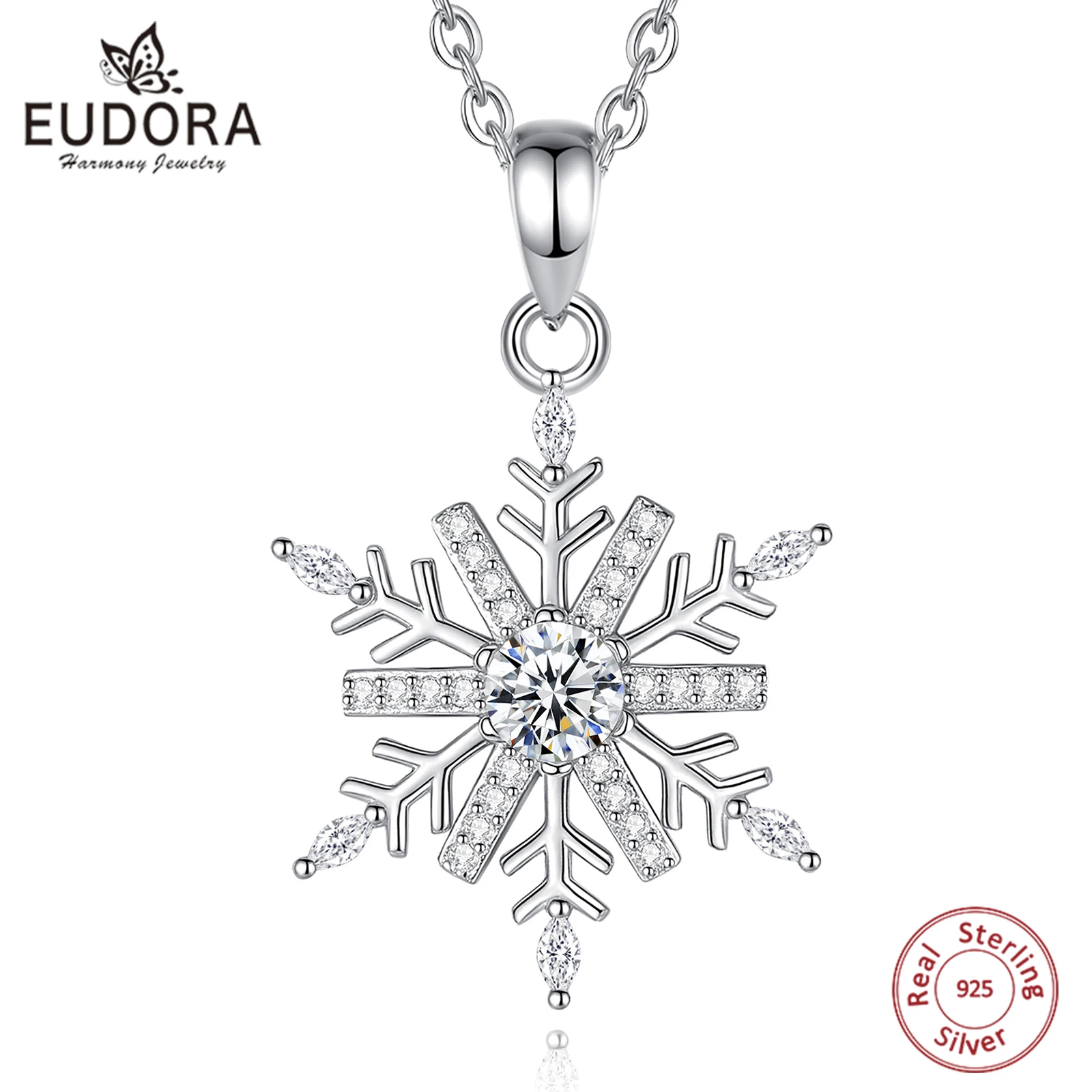 

Eudora 925 Sterling Silver Snowflake Necklace Elegant Zircon Winter Pendant Fine Holiday Jewelry Christmas Gift for Women Girl