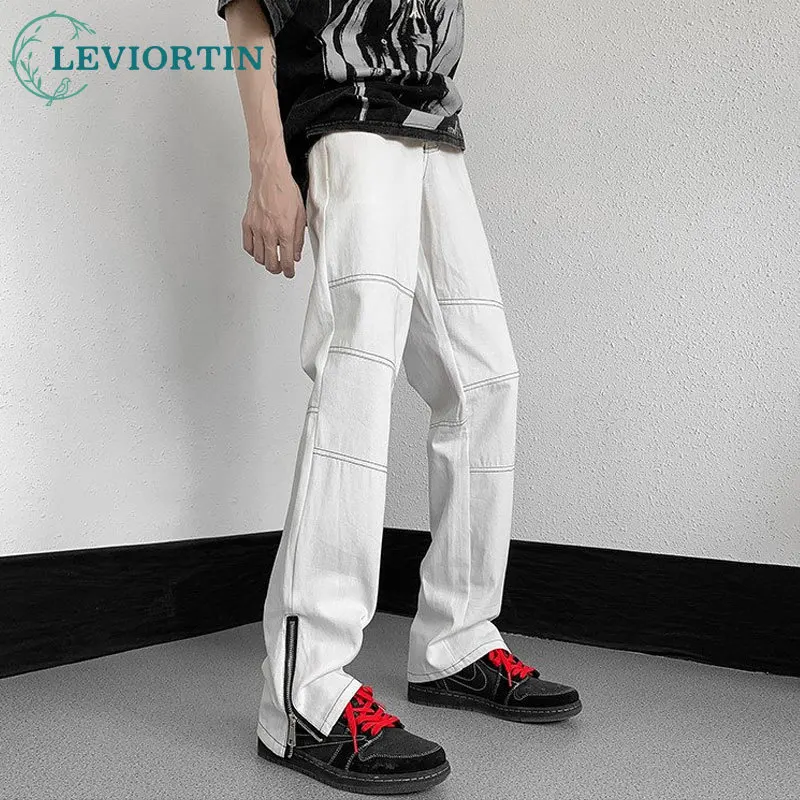 

Fashion Ankle Zipper Blue Baggy Men Flare Jeans Pants Elegant Korean Casual Man & Women Straight Denim Trousers Y2K Streetwear