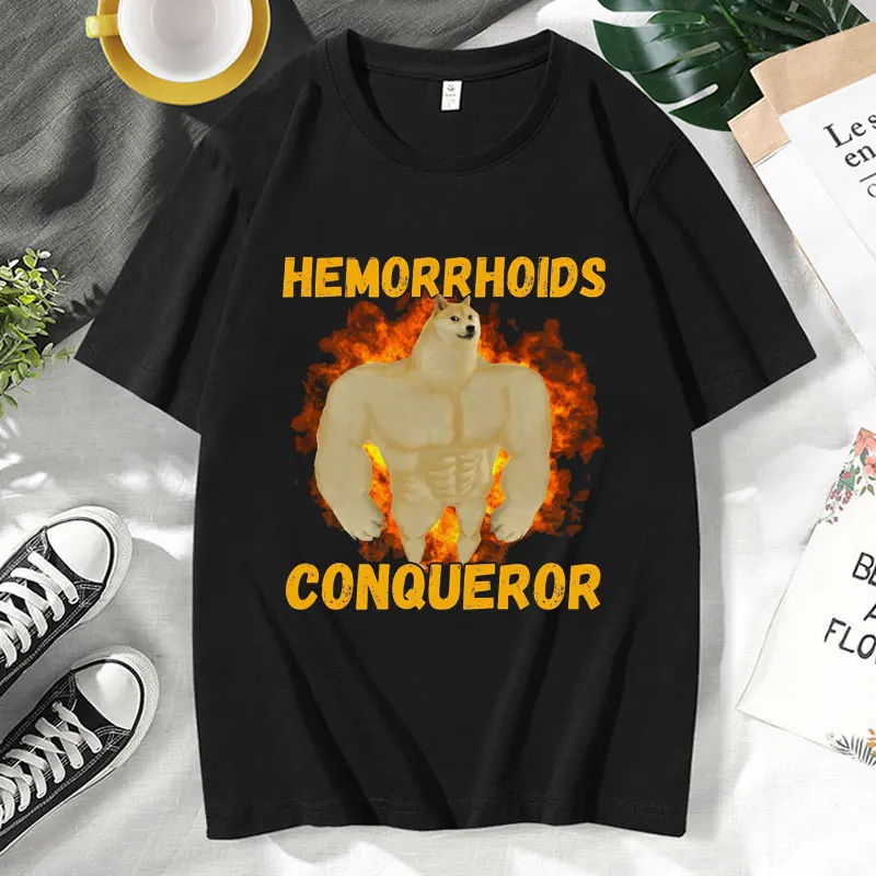 Doge HEMORRHOIDS CONQUEROR Printed T-shirts Funny Vintage Short Sleeve T-shirt Oversized Fashion Summer Comfortable Tee Shirt