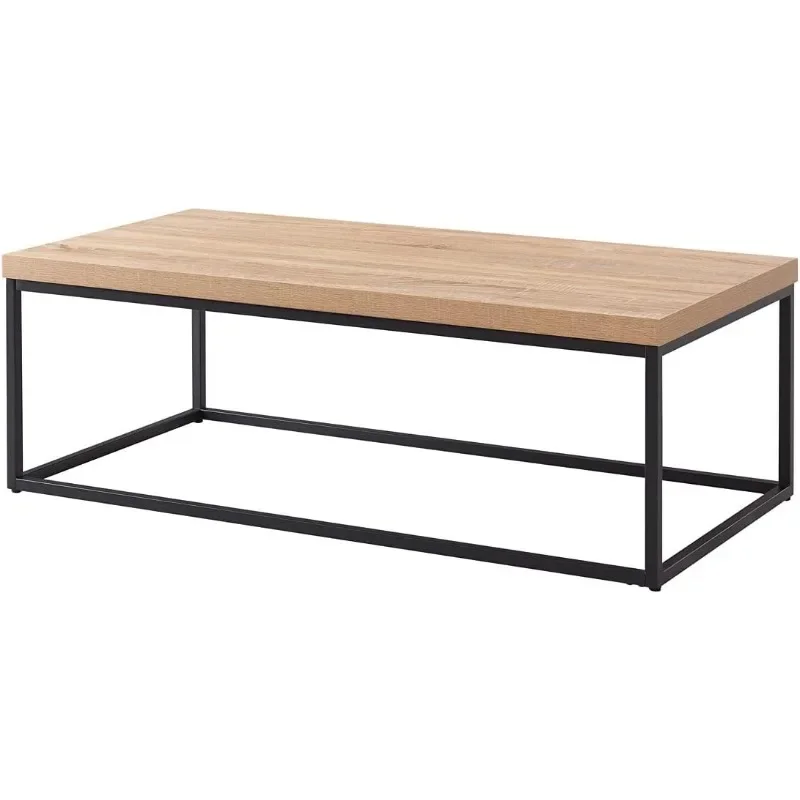 Natural Oak Coffee Table for Living Room, 47" Modern Industrial Rectangular Wood and Metal Coffee Table(Light Wood)