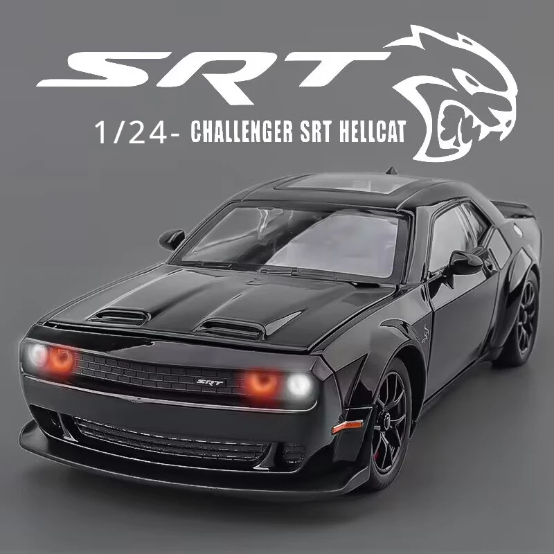 

1:24 Dodge Challenger Hellcat Redeye Alloy Muscle Car Model Sound and Light Pull Back Children's Toy Collectibles Birthday gift