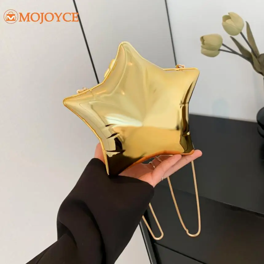 Nice Design Gold Acrylic Chain Bag Novelty Star Shaped Women Crossbody Bags 2024 New Bright Face Evening Bag Luxury Shoulder Bag